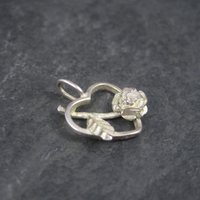 Sterling Diamond Cut Heart Rose Pendant