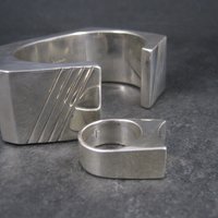 Contemporary Navajo Sterling Cuff Bracelet Ring Set Yellowhorse 6.25 Inches Size 7