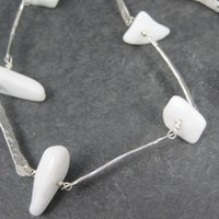 Vintage Hammered Sterling White Quartz Necklace 22 Inches