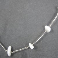 Vintage Hammered Sterling White Quartz Necklace 22 Inches