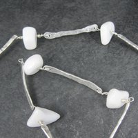 Vintage Hammered Sterling White Quartz Necklace 22 Inches