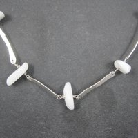Vintage Hammered Sterling White Quartz Necklace 22 Inches