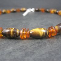 Vintage Sterling Tigers Eye Bead Necklace 17 Inches