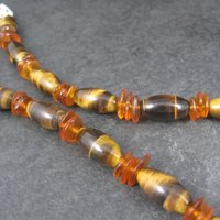Vintage Sterling Tigers Eye Bead Necklace 17 Inches