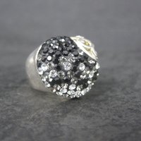 Vintage Sterling Black White Crystal Heart Ring Size 6