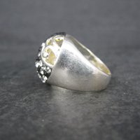 Vintage Sterling Black White Crystal Heart Ring Size 6