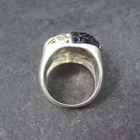 Vintage Sterling Black White Crystal Heart Ring Size 6