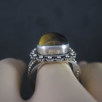 Vintage 950 Sterling Cannetille Tigers Eye Ring Adjustable Size 9