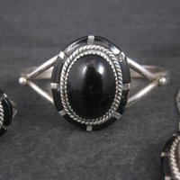 Vintage Southwestern Onyx Inlay Bracelet Pendant Ring Jewelry Set Size 5