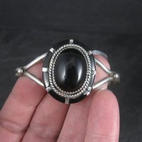 Vintage Southwestern Onyx Inlay Bracelet Pendant Ring Jewelry Set Size 5