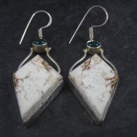 Large Sterling Chrysoprase Gemstone Earrings