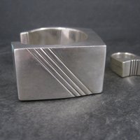 Contemporary Navajo Sterling Cuff Bracelet Ring Set Yellowhorse 6.25 Inches Size 7