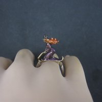 Vintage Sterling Enamel Witch Ring Size 7.5