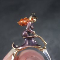 Vintage Sterling Enamel Witch Ring Size 7.5