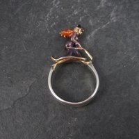 Vintage Sterling Enamel Witch Ring Size 7.5