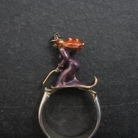 Vintage Sterling Enamel Witch Ring Size 7.5