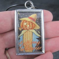 Vintage Halloween Postcard Pendant Necklace