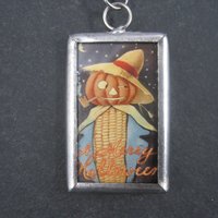 Vintage Halloween Postcard Pendant Necklace