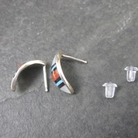 Southwestern Sterling Coral Turquoise Inlay Earrings