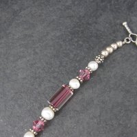 Vintage Sterling Breast Cancer Pink Awareness Ribbon Bracelet 8 Inches