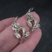 Vintage Sterling Diamond Cut Rose Earrings