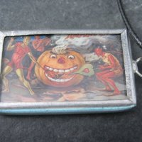 Vintage Halloween Postcard Pendant Necklace