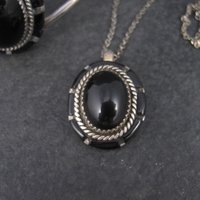 Vintage Southwestern Onyx Inlay Bracelet Pendant Ring Jewelry Set Size 5
