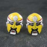 Vintage Enamel Kabuki Cufflinks and Tie Tack Set