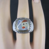 Vintage Sterling 18K Picasso Inlay Ring Size 5.5 Grossbardt