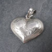 Vintage Sterling Etched Puffy Heart Pendant