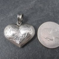 Vintage Sterling Etched Puffy Heart Pendant