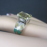 Vintage Sterling 18K Lemon Quartz Inlay Butterfly Ring Size 8 Asch Grossbardt