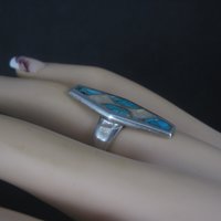 Sterling Crushed Turquoise Mother of Pearl Inlay Ring Size 7