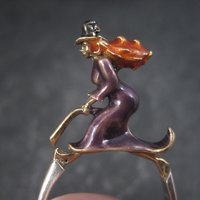Vintage Sterling Enamel Witch Ring Size 7.5