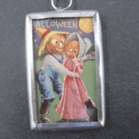 Vintage Halloween Postcard Pendant Necklace