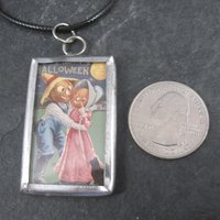 Vintage Halloween Postcard Pendant Necklace