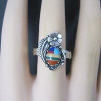 Southwestern Sterling Inlay Feather Ring NOS Size 6.5