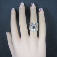 Wide Vintage Sterling Garnet Ring Size 6