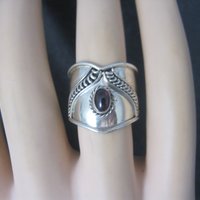 Wide Vintage Sterling Garnet Ring Size 6