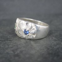 Vintage Sterling Emerald Sapphire Flower Ring Size 8
