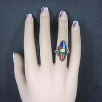 Southwestern Sterling Inlay Ring New Old Stock Size 5.5