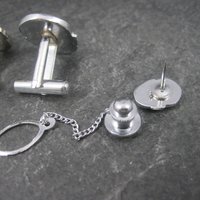 Vintage Enamel Kabuki Cufflinks and Tie Tack Set