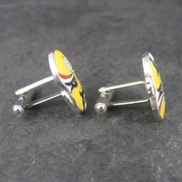 Vintage Enamel Kabuki Cufflinks and Tie Tack Set