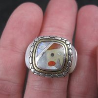 Vintage Sterling 18K Picasso Inlay Ring Size 5.5 Grossbardt
