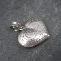 Vintage Sterling Etched Puffy Heart Pendant