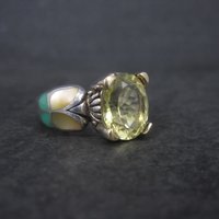 Vintage Sterling 18K Lemon Quartz Inlay Butterfly Ring Size 8 Asch Grossbardt