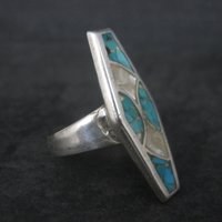 Sterling Crushed Turquoise Mother of Pearl Inlay Ring Size 7