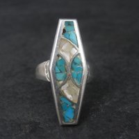 Sterling Crushed Turquoise Mother of Pearl Inlay Ring Size 7