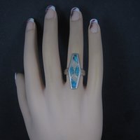 Sterling Crushed Turquoise Mother of Pearl Inlay Ring Size 7