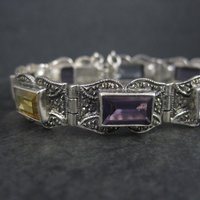 Vintage Sterling Marcasite Gemstone Bracelet 6.5 Inches